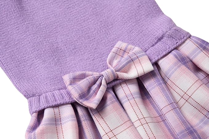 Purple Knitted Dog Sweater Dress, Pink Plaid Dog Winter Clothes Dresses for Small Dogs Girl, Maltese Cat Apparel, X-Small (XS)