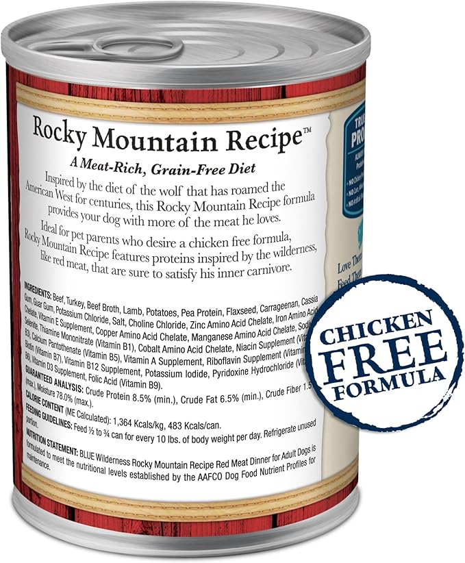 Blue Buffalo Wilderness Adult Wet Dog Food, High-Protein and Grain-Free, Made with Natural Ingredients, Rocky Mountain Recipe Red Meat Paté, 12.5-oz Can (12 count)