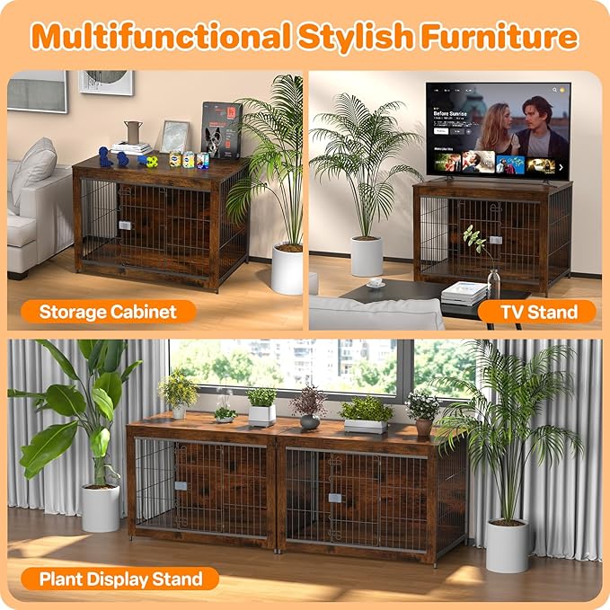 Dog Crate Furniture, Wooden Dog Crate 38in, Decorative Cage with End Table for Dog Indoor Kennel, High Anxiety Dog, Escape-Proof Locks for All Breeds