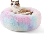 Bedsure Calming Cat Beds for Indoor Cats - Small Washable Round Cat Bed, Anti-Slip Fluffy Plush Faux Fur Pet Bed, Fits up to 15 lbs Pets, Multi-Colored, 20 inches