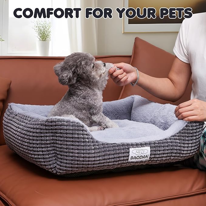 Dog Beds for Medium Large Dogs, Fluffy Cat Beds for Indoor Cats, Calming Pet Bed for Puppy and Kitty, Extra Soft & Machine Washable with Anti-Slip Bottom, Grey, 25inches