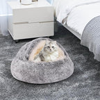 Round Hooded Cat Bed & Dog Bed with Cover Cave, Dog Bed for Small Dogs, Faux Fur Cuddler Round Coved Cat Bed Self Warming Donut Dog Bed Fits up to 22 lbs Pets (Gray, 24inch x 24inch)