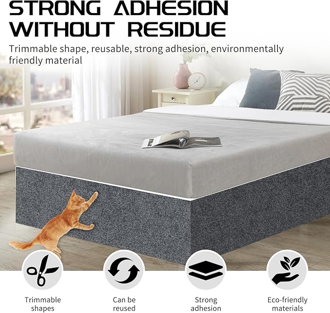 2 Pcs 39.4"x15.8" Cat Scratch Mat, Cat Scratch Couch Furniture Protector, Trimmable Self-Adhesive Cats Scratch Pads, DIY Cat Scratcher for Wall Protector and Covering Cat Tower (Dark Gray)