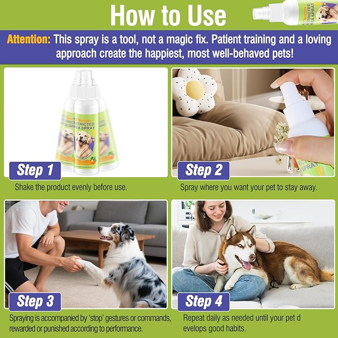 2PCS Pet Deterrent Spray - Stops Cat & Dog Peeing, Chewing, Scratching, Natural Citrus & Lemon Formula, Safe, Stain-Free Pee Corrector for Furniture, Shoes Indoor & Outdoor Training (4oz)