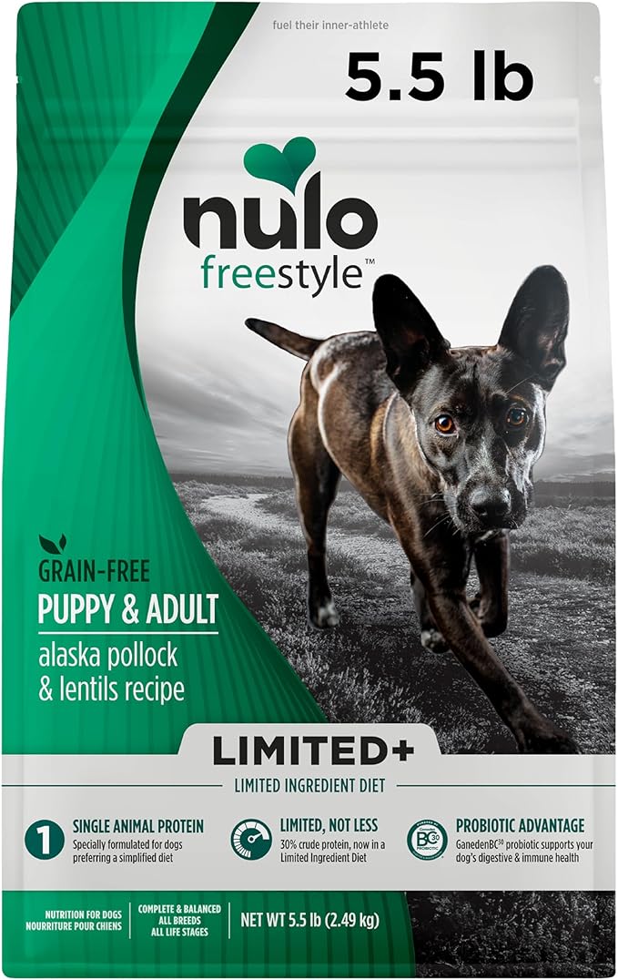 Nulo Freestyle All Breed Dog Food, Premium Allergy Friendly Adult & Puppy Grain-Free Dry Kibble Dog Food, Single Animal Protein with BC30 Probiotic for Healthy Digestive Support, 5.5 Pound (Pack of 1)