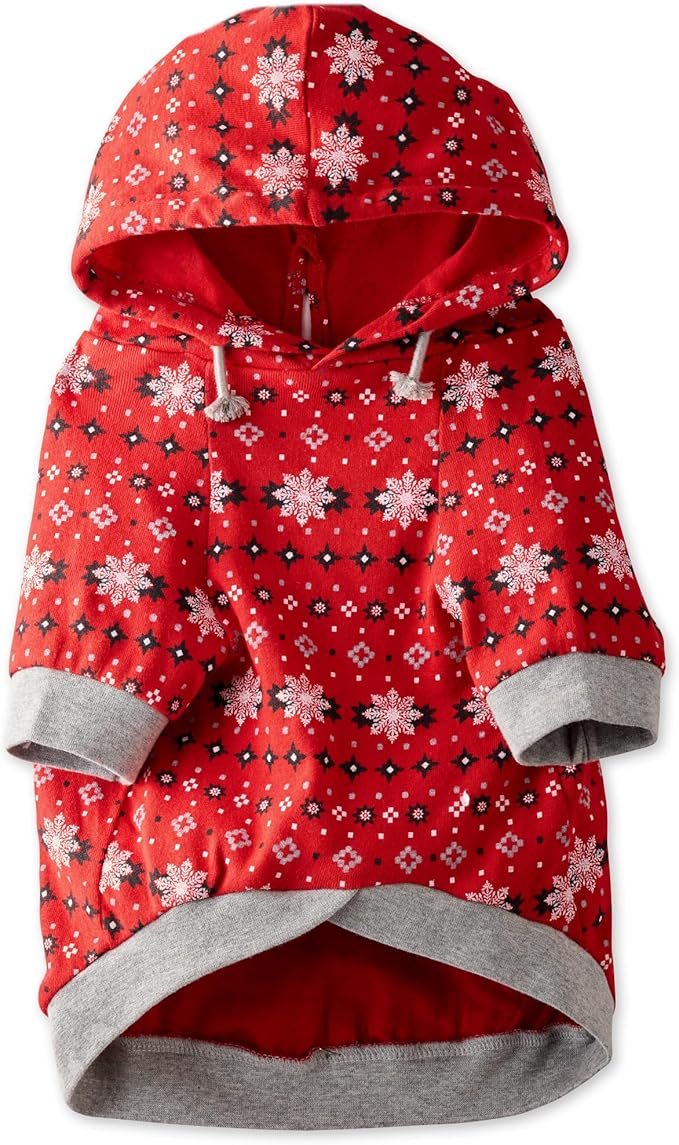 Rocky – The Orginal Lightweight Hooded TEE 100% Organic Cotton Dog Hoodie Pet Coat Sweater for Small, Medium, Large Dogs, Red Fair Isle, Large