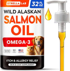 STRELLALAB Wild Alaskan Salmon Oil for Dogs - Natural Omega 3 for Dogs & Cats, Itch & Allergy Relief, Skin & Coat Support - Fish Oil Liquid, EPA+DHA Fatty Acids for Hip&Joint, Immune Health 32 OZ