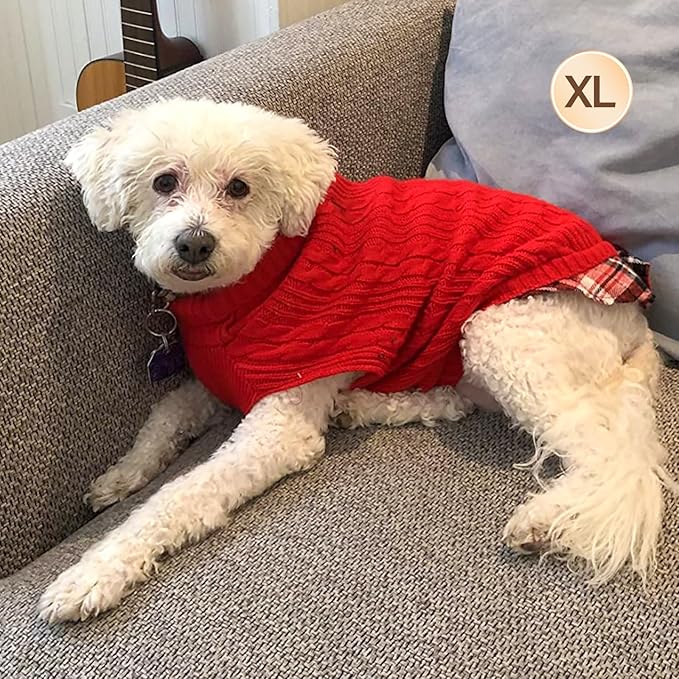 KYEESE Dog Sweater Soft Pullover Dog Sweaters for Medium Dogs Girl Warm Turtleneck Medium Dogs Sweater Stretchy Knitwear Cat Clothes with Gingham Patchwork Thick Pet Coat for Fall Winter Cold Weather