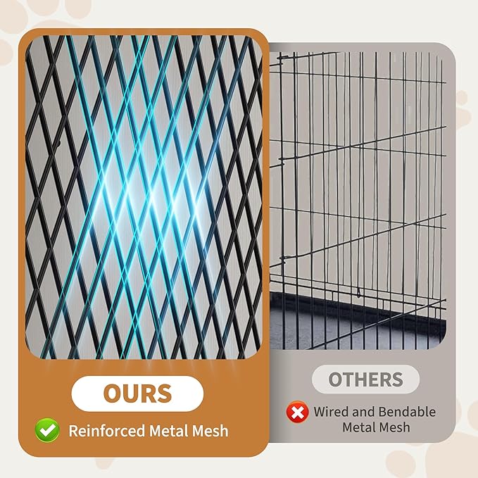 90 Inch Large Dog Crate Furniture, Double Dog Crate with Feeding Station & Storage, Heavy Duty Dog Kennel Furniture for 2 Dogs