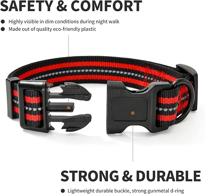 Mile High Life Reflective Dog Collar | Nylon Pet Collars wiith Buckle | Light Weight Puppy Collars | Red Dog Collars for Large Dogs (Red, L)
