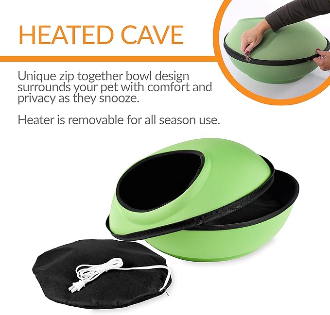 K&H Pet Products Thermo-Kitty Mod Dream Pod Heated Cat Bed for Large Cats, Indoor Heated Cat Cave, Thermal Cat Mat Hideaway for Small or Large Cats and Kittens 22 Inches Green/Black