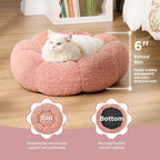 Lesure Calming Cat Beds for Indoor Cats - Cute Flower Pet Beds in Teddy Sherpa Plush, Donut Round Fluffy Puppy Bed, Non-Slip Extra Small Dog Bed Fits up to 15 lbs, Machine Washable, Pink 20"