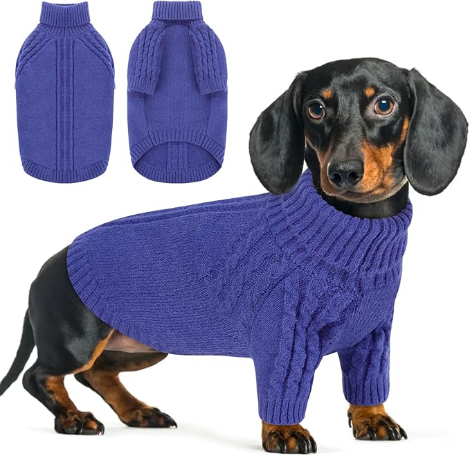 Queenmore Dog Sweaters for Small Dogs, Long Sleeve Doggie Sweater with High Neck, Soft Comfortable Pet Pullover with Patterns, Christmas Warm Dog Kintsweater for Chihuahua Yorkie Pomeranian (Blue,S)