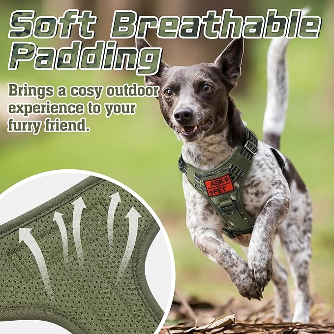 rabbitgoo Tactical Dog Harness Medium Sized Dog, No Pull Military Service Vest with Handle & Molle, Easy Control for Training Walking, Adjustable Reflective Straps, Green camo, M