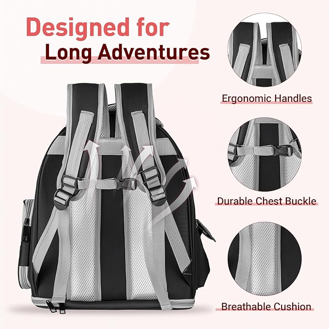 Cat Backpack Carrier with Bubble Window, Breathable & Foldable Pet Travel Carrier for Small Dogs and Cats, Airline-Approved for Hiking & Outdoor Use
