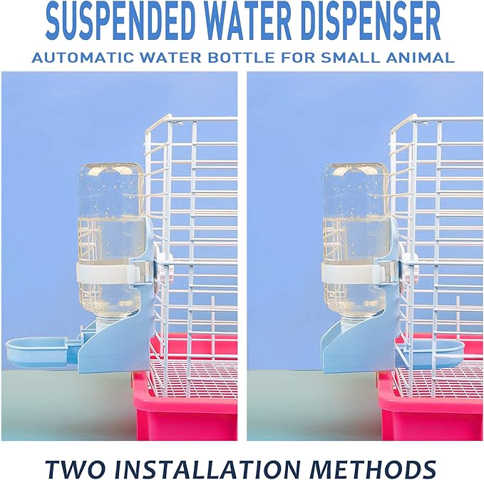 Rabbit Water Bottle Suspension Water Dispenser for Mini Pet Bunny Guinea Pig Chinchilla, 500ml Automatic Water Bottle by Gravity Flow Supply, Prevent Overflow, BPA Free (Blue)