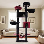 80.7''(205cm) Cat Tree for Indoor Cats, Large Cat Tower for Multi Adult Cats, Cat Tree House with Big Hammock, 2 Top Perches/Cat Condos/Baskets, 8 Scratching Posts, Black(Gothic) GCT034BR