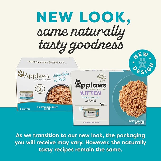 Applaws Natural Wet Kitten Food, Limited Ingredient, Grain-Free, Protein with No Artificial Additives, Tuna Fillet in Broth (6 x 2.47oz Cans)