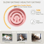 Ceramic Slow Feeder and Water Bowl Set for Medium and Large Dogs, Ceramic Dog Bowls Elevated with Wooden Stand, 2.0 Cups Dog Slow Feeder(30oz) and 70oz Water Bowl Set, Pink