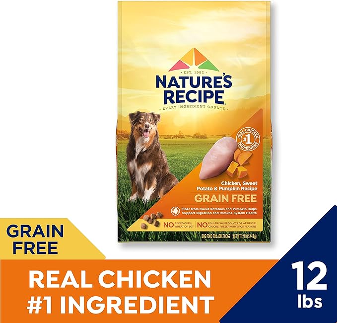 Nature's Recipe Grain Free Dry Dog Food, Chicken, Sweet Potato & Pumpkin Recipe, 12 lb. Bag