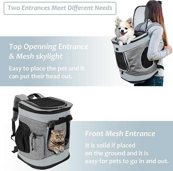 Kritter Planet Pet Carrier Backpack for Cats Dogs, Breathable Pet Backpack with 4 Mesh Window, Portable Pet Carrier for Camping