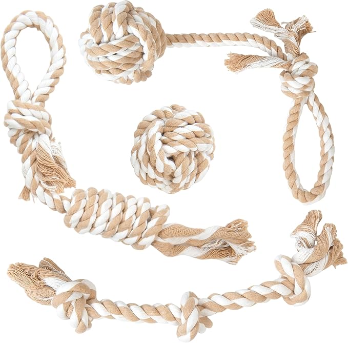 Fida Dog Rope Toys 4 Pack, Puppy Teething Sturdy Cotton Chew Tug Ropes Indoor/Outdoor, Exercise Interactive Tug O'War Toys Set for Boredom Small-Meidum Dogs