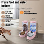 Stainless Steel Automatic Pet Feeder for Small&Medium Pets Automatic Food Feeder and Waterer Stainless Steel Bowls Set 3.8 L, Travel Supply Feeder and Water Dispenser for Dogs Cats Pets Animals