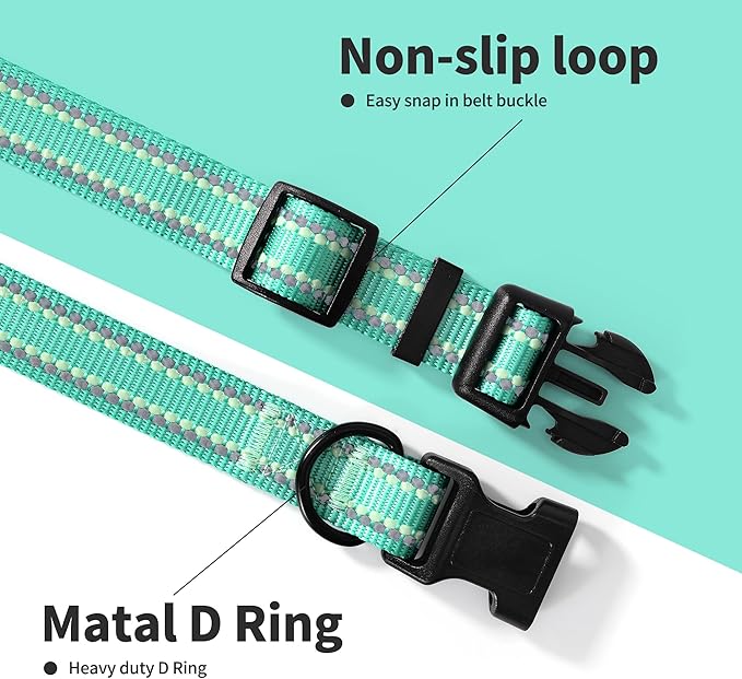 Mile High Life Nylon Night Light Glow Collar, Reflective Light Up Dog Collar, Fluorescent Self-Luminescent Strap for Small Medium Large Dogs (Green, M Neck13-17")