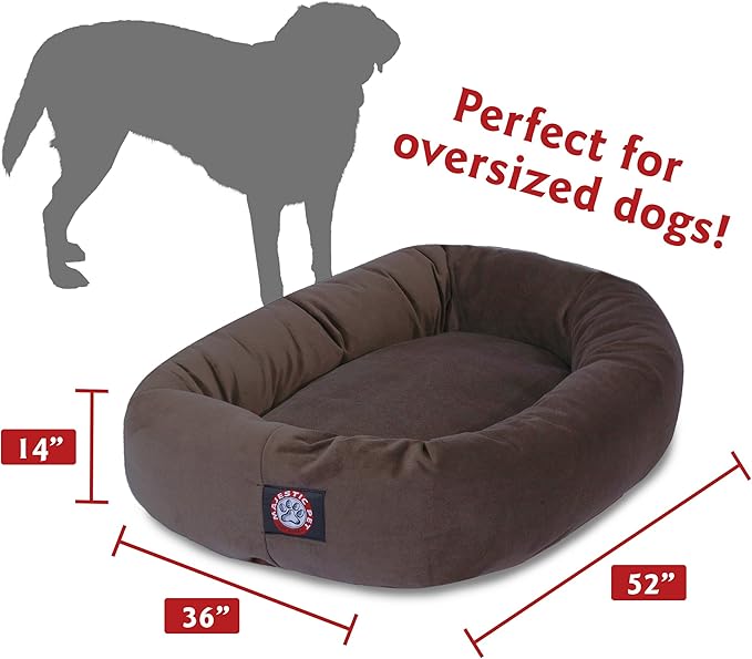 Majestic Pet 52 Inch Suede Calming Dog Bed Washable 52x35x11 (Inch) – Cozy Soft Round Donut Dog Bed with Spine Support for Dogs to Rest their Head - Round Pet Bed X- Large – Chocolate
