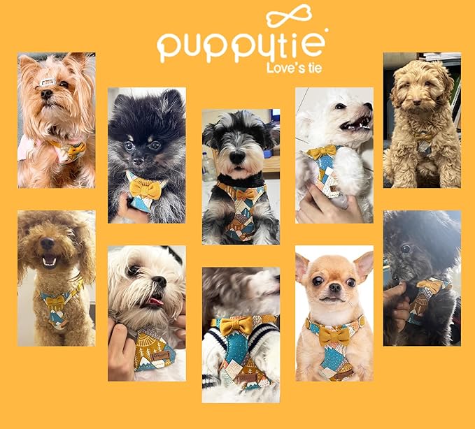 Puppytie No Pull Small Dog Harness with Multifunction Dog Leash,Lightweight Soft Adjustable No Choke Escape Proof Pet Harness Vest Pet Harness Vest,Suede Bow Yellow,S