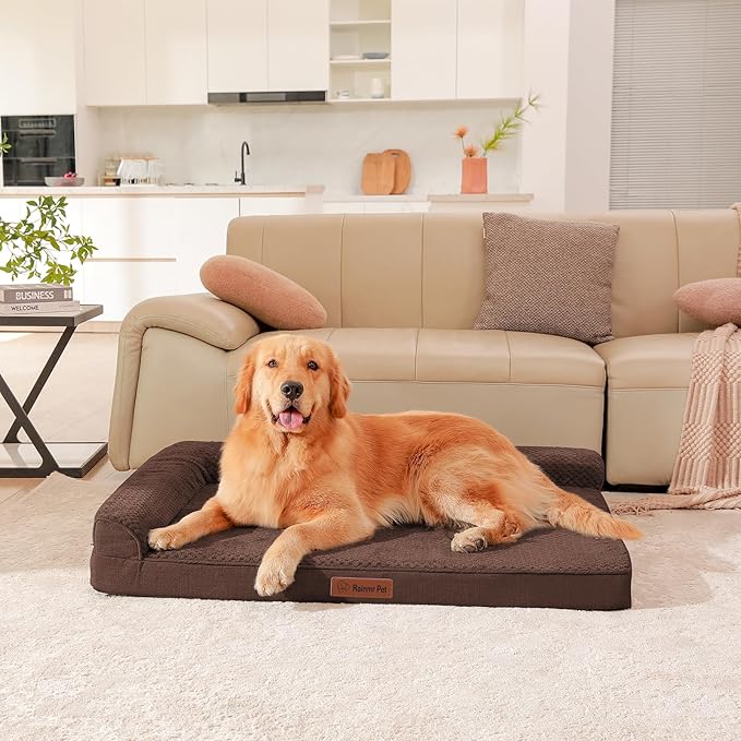 Orthopedic Dog Beds Large Sized Dog, 3 Inch Memory Foam Pet Bed for Medium and Large Dogs, Washable Removable Cover, Nonskid Bottom, Waterproof, 44x32 Inches XXL Brown Grey