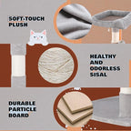 SHA CERLIN 73" Space-Saving Cat Tree/Multi-Level Tall Cat Tower with Perches/Scratching Posts/Condo & Hanging Baskets/Modern Fan-Shaped Design for Indoor Kitties/Pet Activity House/Grey