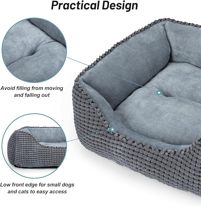 MIXJOY Dog Bed for Large Medium Small Dogs, Rectangle Washable Sleeping Orthopedic Pet Sofa Bed, Soft Calming Cat/Puppy Beds for Indoor Cats, Anti-Slip Bottom with Multiple Size (20'', Grey)