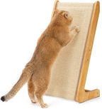 Avont Sisal Cat Scratcher, 25.6 Inch Vertical L Shape Scratching Board with 110° Angled Ramp, Natural Solid Wood with No Mess Scratch Pad for Indoor Cats -Large