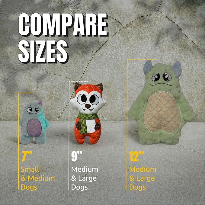 Bite Force -Durable & Strong Dog Toy Fox with Squeaker, Kevlar-Reinforced for Aggressive Chewers for Small Medium Large Dogs - Orange.