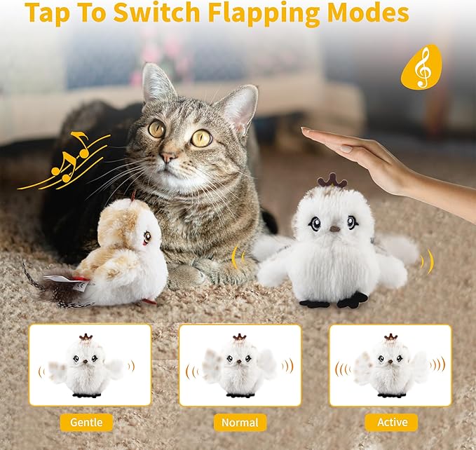 Gigwi Interactive Cat Toys for Indoor Cats, Flapping and Chirping Catnip Toys for Cat Exercise, Automatic Cat Toy with Beating Wings & Real Feather Tail, Rechargeable Cat Kicker Toy Prince & Princess