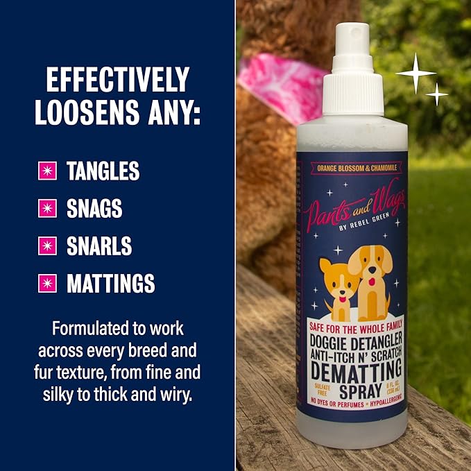 Rebel Green Pants & Wags Anti-Itch & Scratch Dematting Spray - Dog Hair Detangler - Orange Blossom & Chamomile - Hypoallergenic - No Dyes or Perfumes - 8 oz - 2 Pack