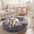 45 inches Donut Dog Bed for Extra Large Dogs,Calming Fluffy Round Jumbo Pet Bed with Removable & Washable Cover, Fits up to 150 lbs Pets (Tie-dye Grey,XL)