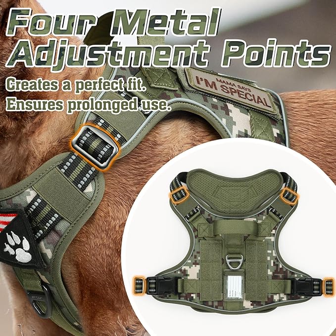 rabbitgoo Tactical Dog Harness Medium Sized Dog, No Pull Military Service Vest with Handle & Molle, Easy Control for Training Walking, Adjustable Reflective Straps, Green camo, M
