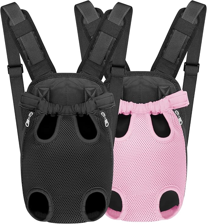 YUDODO 2-Pack Pet Dog Carrier Backpack Adjustable Dog Front Carrier, Legs Out Easy-Fit Dog Travel Backpack Carrier for Hiking Camping for Small Medium Dogs Cats and Rabbits (Small Black+Pink)