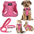 GAMUDA Small Pet Harness Collar and Leash Set, Step in No Chock No Pull Linen Fabric Soft Mesh Dog Vest Harnesses Reflective for Dogs Puppy Cats Kitten Rabbit (Pink, XXS)