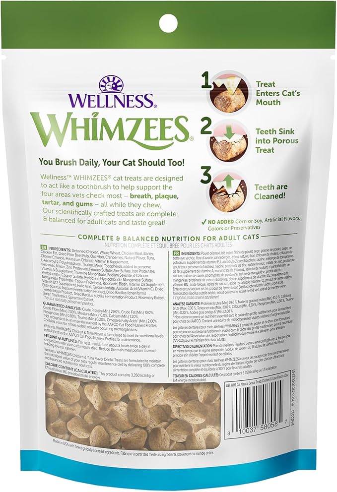 Whimzees Wellness Cat Dental Treats, Natural Chews, Chicken and Tuna Flavor, (4.5 Ounce Bag) (Pack of 2)