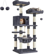 FEANDREA Cat Tree, Cat Tower for Indoor Cats, 56.3-Inch Cat Condo with Scratching Posts, Hammock, Plush Perch, Smoky Gray UPCT15GYZ