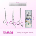 GLADOG Professional 5 in 1 Dog Grooming Scissors Set with Safety Round Tips, Sharp and Heavy-duty Pet Grooming Shears for Cats (Red)
