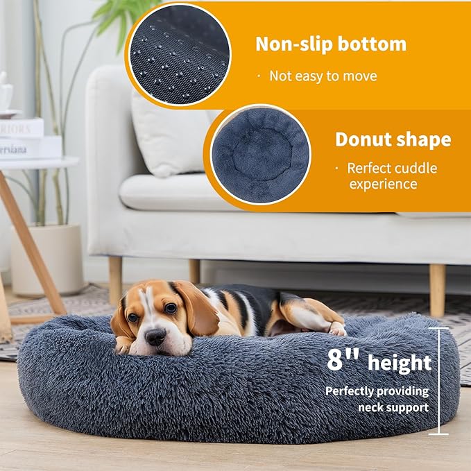 Donut Dog Bed, Dog Beds, Cat Bed, Washable Round Bed for Small Dogs, Indoor (Light Grey, 24", S)