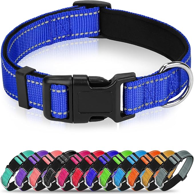 Reflective Dog Collar, Soft Neoprene Padded Nylon Pet Collar with Quick-Release Buckle, No-Choke Design Adjustable for Puppy Dogs,Navy Blue,XS