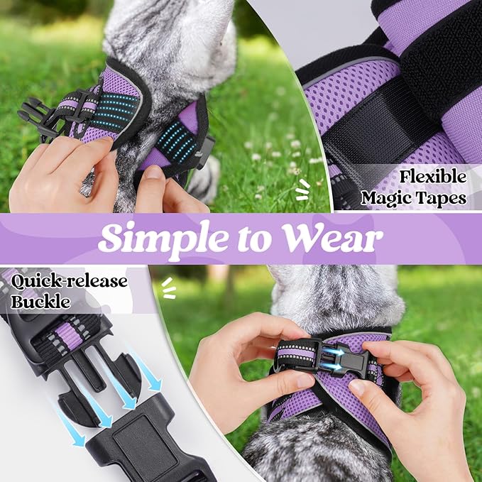 rabbitgoo Cat Harness and Leash Set for Walking Escape Proof, Adjustable Soft Kittens Vest with Reflective Strip for Cats, Comfortable Outdoor Vest, Light Purple, XL