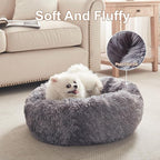23 inches Donut Dog Bed for Small Dogs - Calming Washable Round Puppy Bed with Removable Cover, Fluffy Plush Pet Bed for Cats & Dogs, Fits up to 25 lbs Pets (Tie-dye Grey,Small)