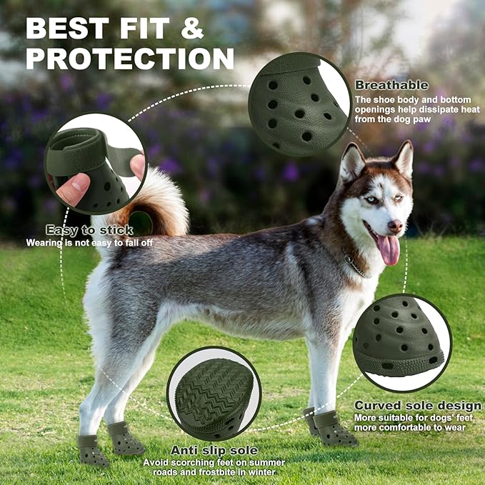 Dog Shoes Breathable Dog Shoe for Hot Pavement, Dog Booties and Paw Protectors, Non-Slip Waterproof Dog Sandals Boots (Green, L: (3.1’’x2.5'')(L*W))