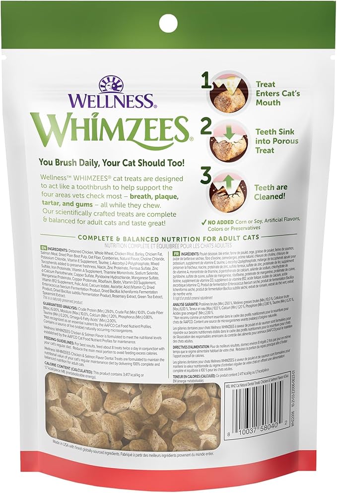 Whimzees Wellness Cat Dental Treats, Natural Chews, Chicken and Salmon Flavor, (4.5 Ounce Bag) (Pack of 2)